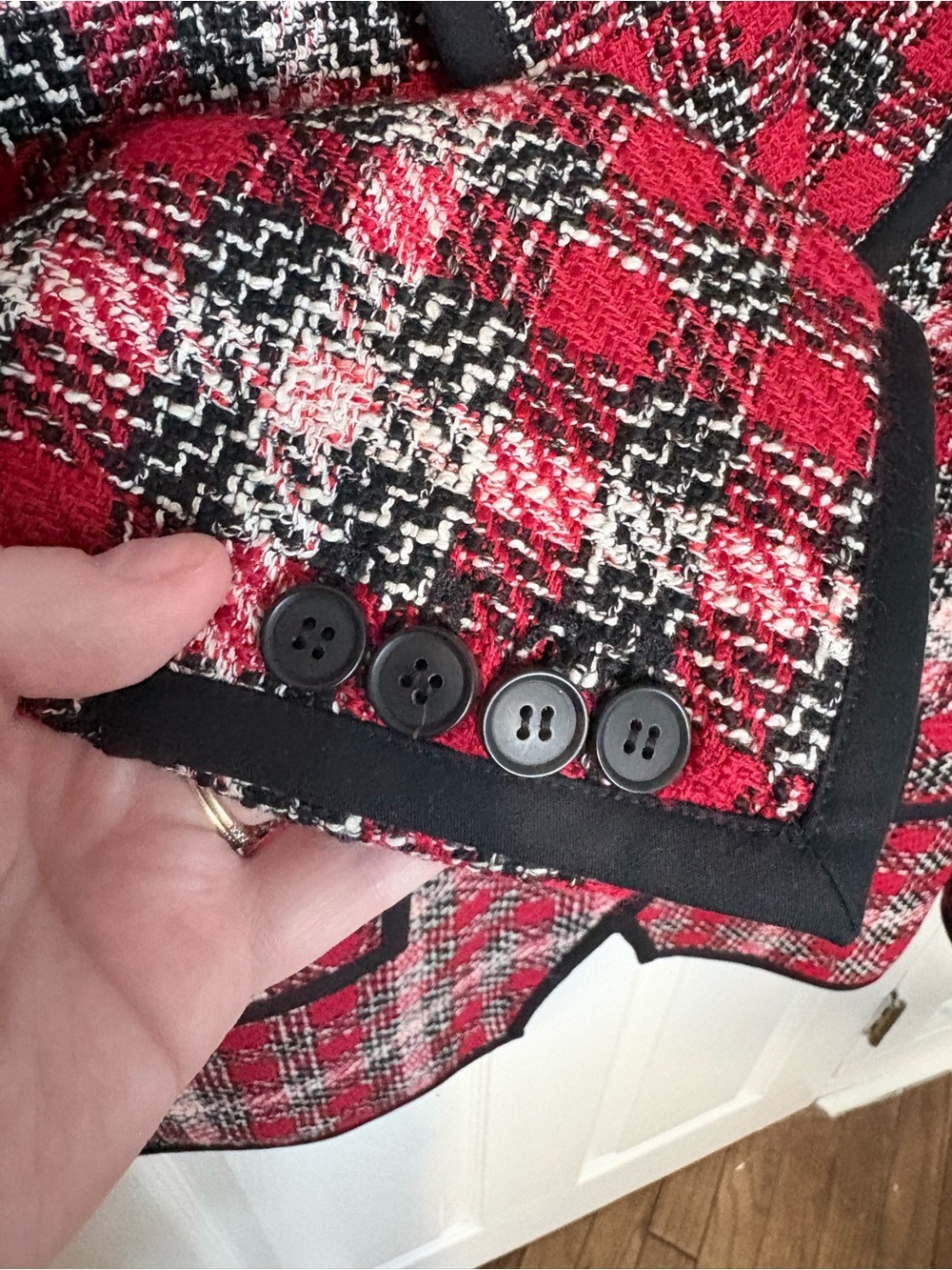 Veronica Beard | Red Plaid Tweed Double Breasted Blazer | Size 10 - Picture 7 of 12